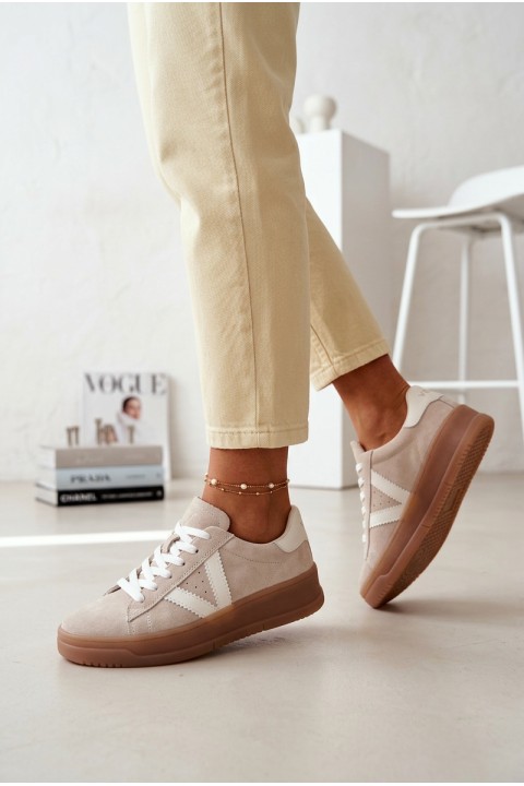 Women's Sneakers Made of Natural Suede on Platform Vinceza Beige