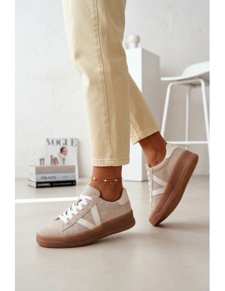Women's Sneakers Made of Natural Suede on Platform Vinceza Beige