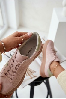Women's Sneakers Made of Natural Suede on Platform Vinceza 79597 Pink