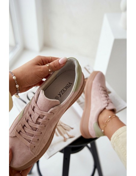 Women's Sneakers Made of Natural Suede on Platform Vinceza 79597 Pink