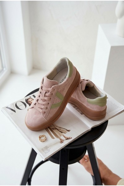 Women's Sneakers Made of Natural Suede on Platform Vinceza 79597 Pink 2