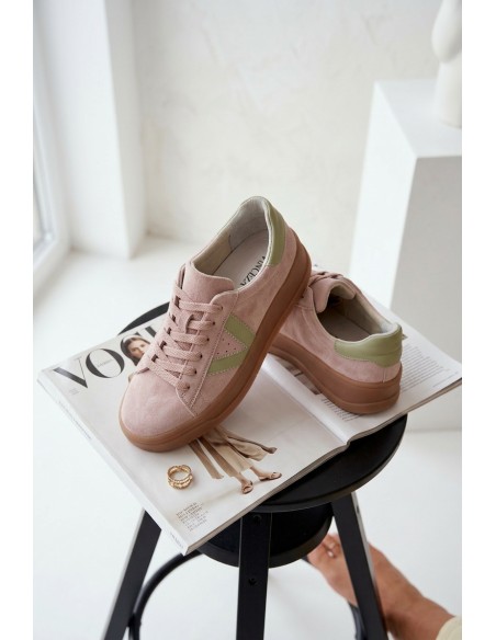 Women's Sneakers Made of Natural Suede on Platform Vinceza 79597 Pink