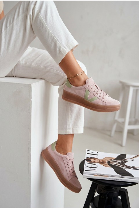 Women's Sneakers Made of Natural Suede on Platform Vinceza 79597 Pink