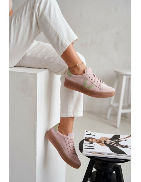 Women's Sneakers Made of Natural Suede on Platform Vinceza 79597 Pink