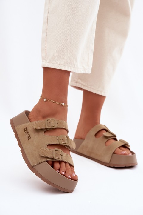 Women's Massy Platform Slides With Straps Big Star Beige