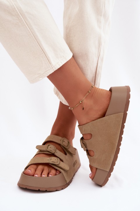 Women's Massy Platform Slides With Straps Big Star Beige