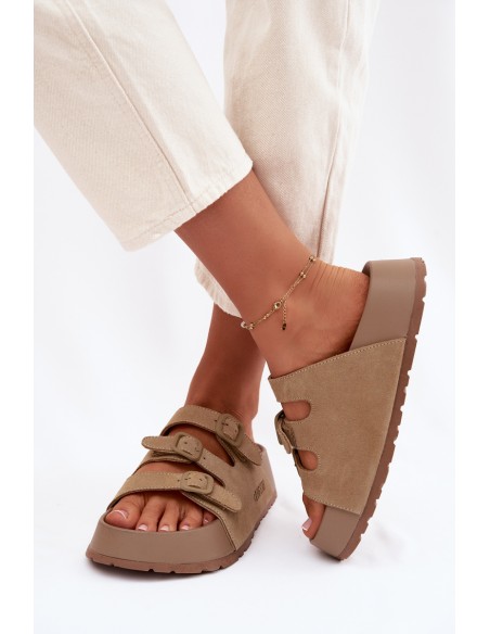 Women's Massy Platform Slides With Straps Big Star Beige
