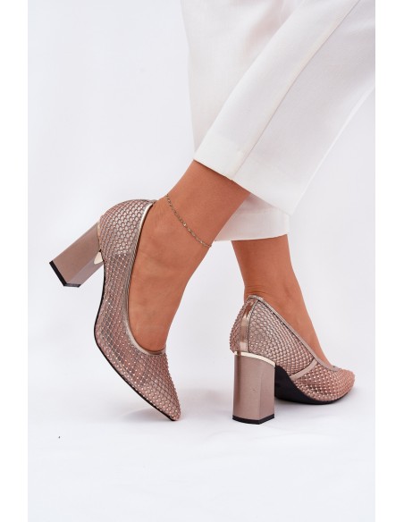 Embellished Mesh Heels On Heel Beige Vinceza 62211
