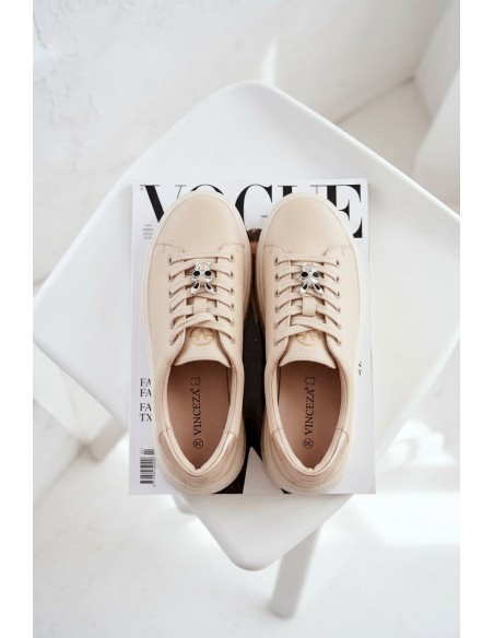 Leather Women's Sneakers With Platform Vinceza 39973 Beige