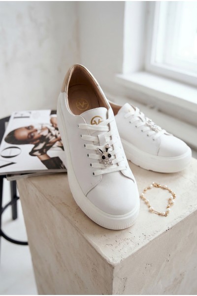 Leather Women's Sneakers Platform With Buckle Vinceza 39973 White