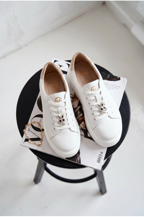 Leather Women's Sneakers Platform With Buckle Vinceza 39973 White