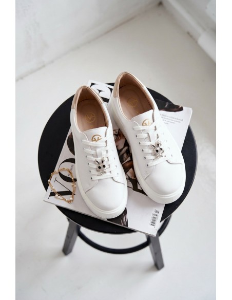 Leather Women's Sneakers Platform With Buckle Vinceza 39973 White