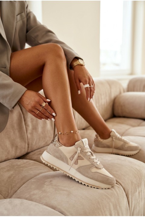 Leather Suede Women's Sneakers On Platform Kobbo 100103 Beige