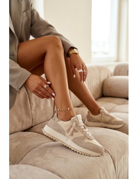 Leather Suede Women's Sneakers On Platform Kobbo 100103 Beige