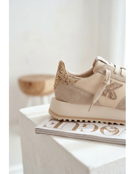 Leather Suede Women's Sneakers On Platform Kobbo 100103 Beige