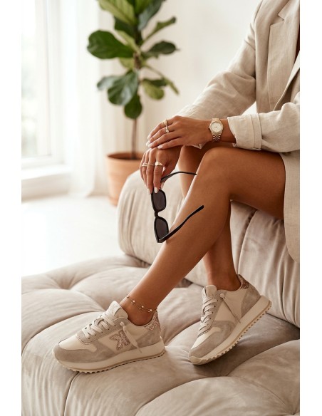 Leather Suede Women's Sneakers On Platform Kobbo 100103 Beige