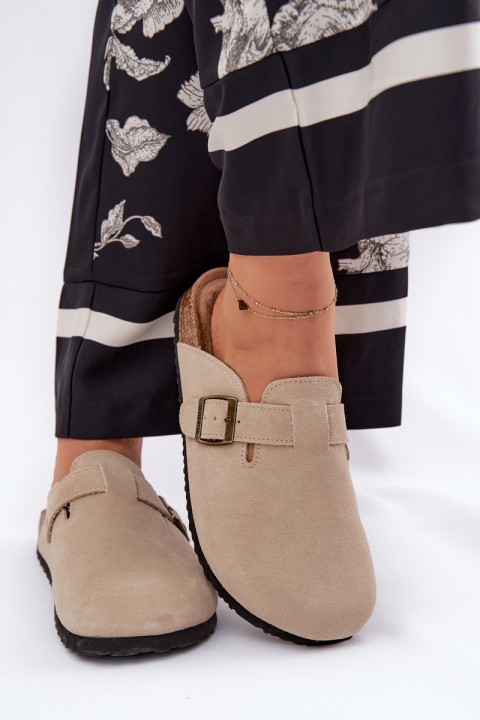 Suede Ladies Clogs With Buckle Big Star RR274A385 Beige