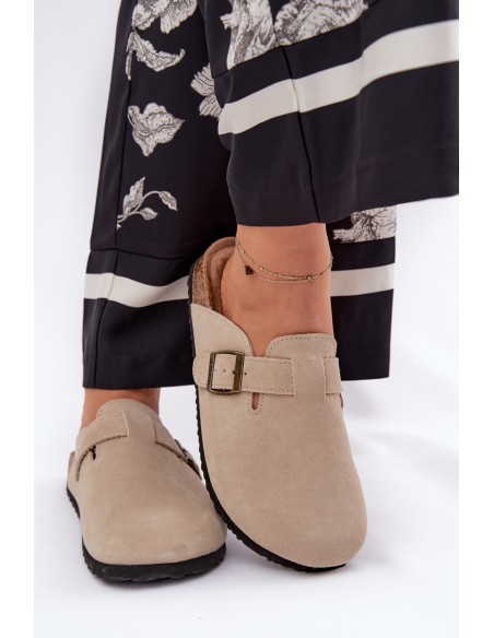 Suede Ladies Clogs With Buckle Big Star RR274A385 Beige