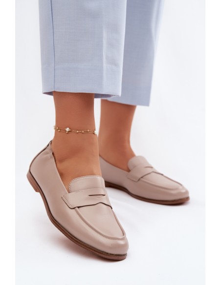 Vinceza Genuine Leather Loafers Beige