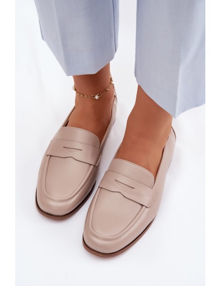 Vinceza Genuine Leather Loafers Beige