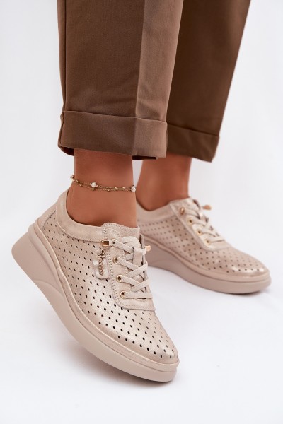 Leather Openwork Women's Loafers Vinceza 79603 Gold