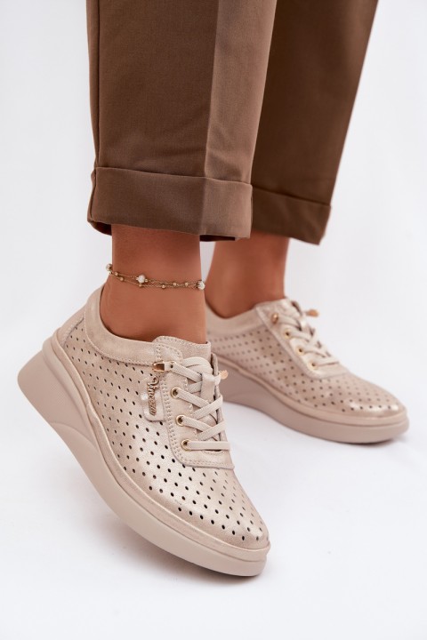 Leather Openwork Women's Loafers Vinceza 79603 Gold