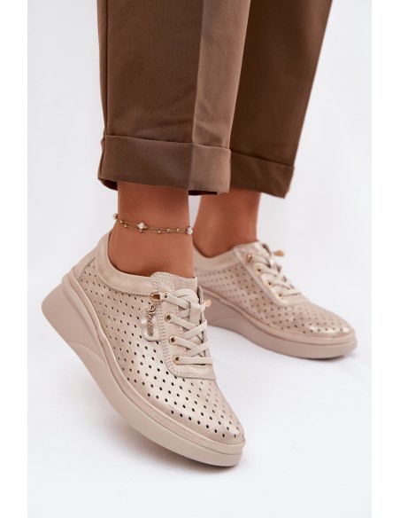 Leather Openwork Women's Loafers Vinceza 79603 Gold