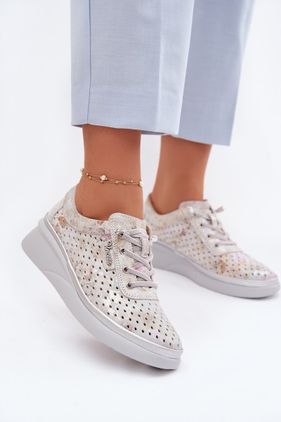 Suede Perforated Women's Shoes Vinceza 79603 Grey