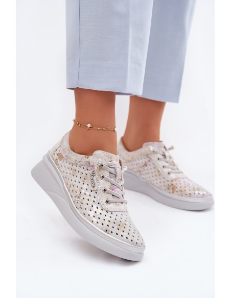 Suede Perforated Women's Shoes Vinceza 79603 Grey