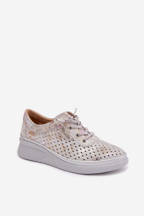 Suede Perforated Women's Shoes Vinceza 79603 Grey