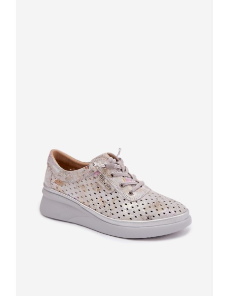 Suede Perforated Women's Shoes Vinceza 79603 Grey