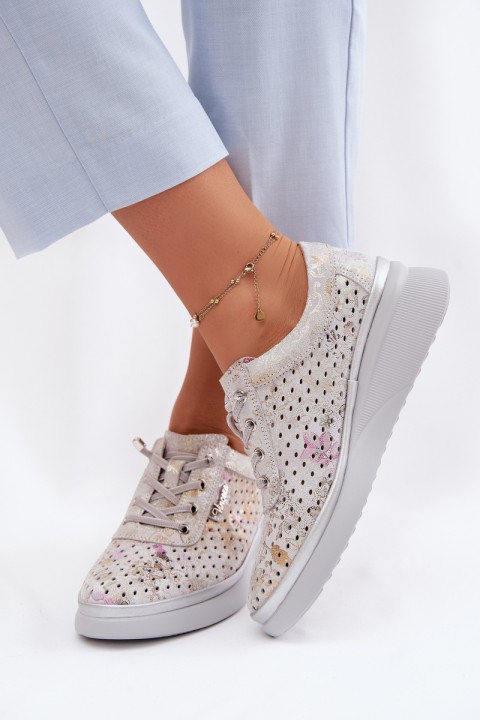 Suede Perforated Women's Shoes Vinceza 79603 Grey