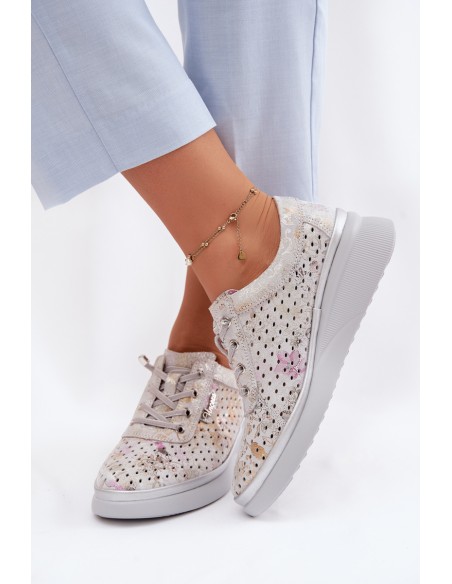 Suede Perforated Women's Shoes Vinceza 79603 Grey