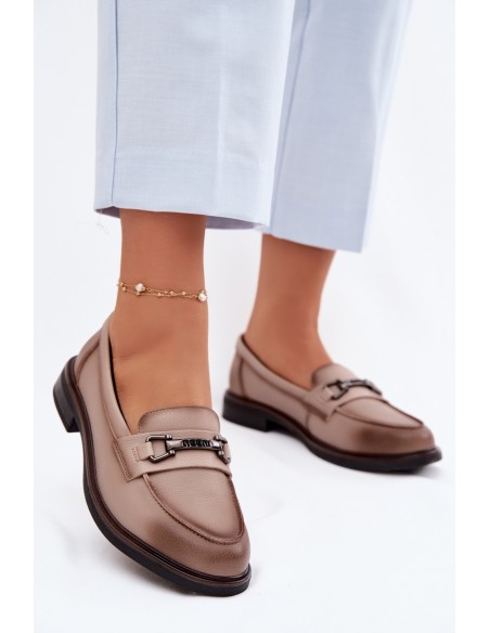 Leather Women's Loafers Vinceza Beige