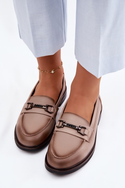 Leather Women's Loafers Vinceza Beige