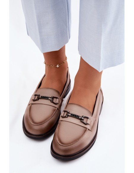 Leather Women's Loafers Vinceza Beige