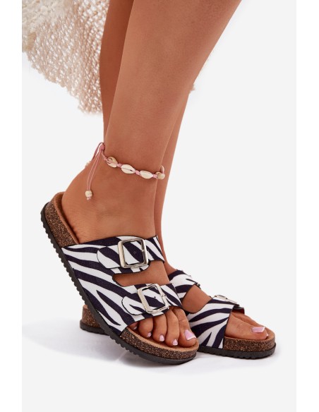 Women's Slippers With Buckles Zebra Oliena