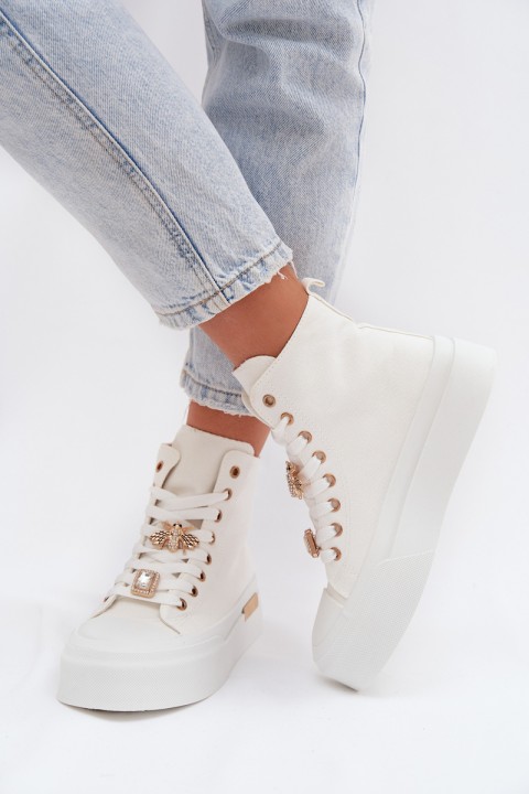 Womens Platform Sneakers With Patches White Gracella
