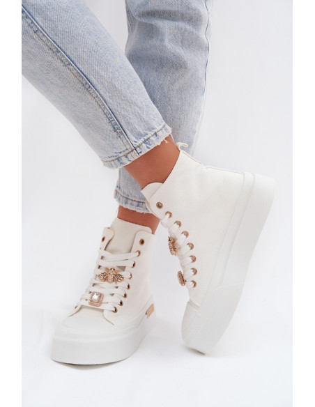 Womens Platform Sneakers With Patches White Gracella