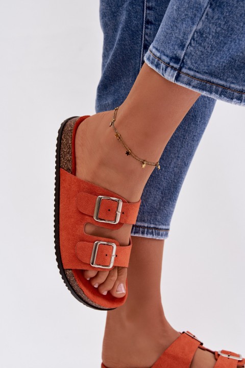 Women's Orange Slides With Buckles Oliena