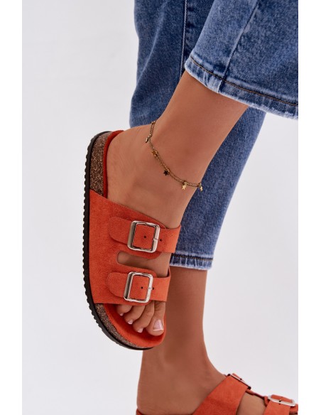 Women's Orange Slides With Buckles Oliena