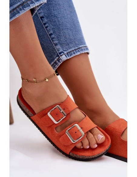 Women's Orange Slides With Buckles Oliena