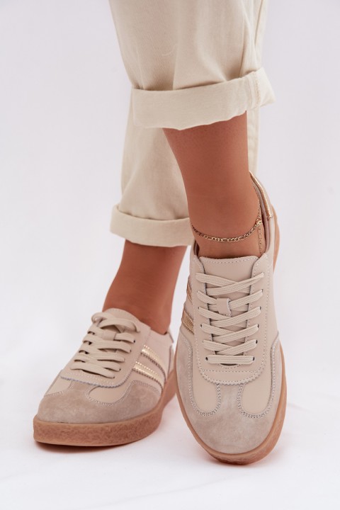 Leather Women's Sneakers LR61-7059 Beige