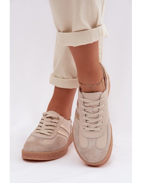 Leather Women's Sneakers LR61-7059 Beige