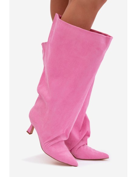 Women's Wide Shaft Boots with Ruching on Heel Pink Harela
