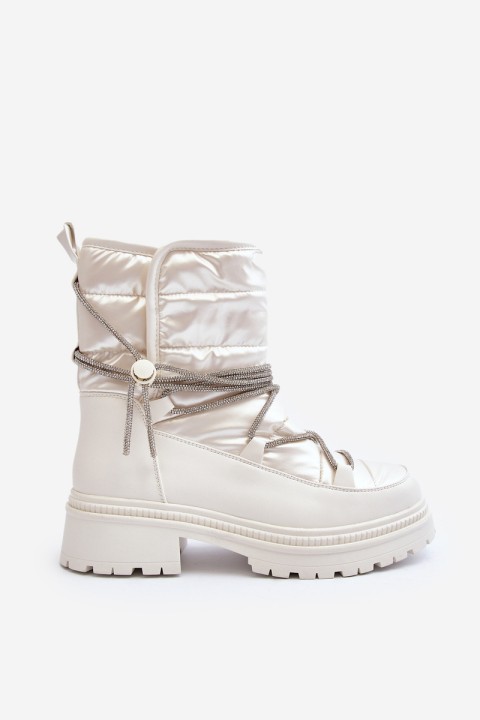 Women's White Snow Boots with Decorative Lacing Rilana