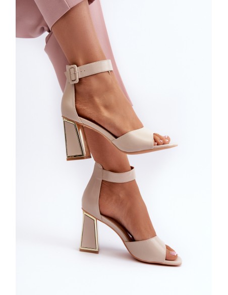 Elegant Women's Sandals with Block Heel Beige Rosazara