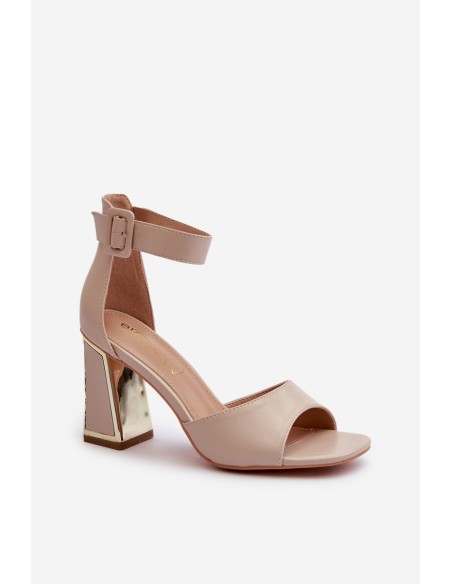 Elegant Women's Sandals with Block Heel Beige Rosazara