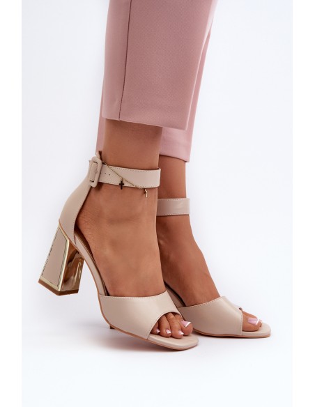 Elegant Women's Sandals with Block Heel Beige Rosazara
