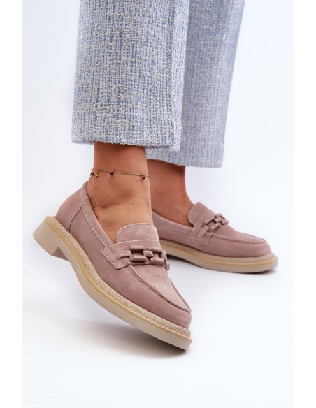 Women's Suede Loafers with Flat Heels and Decorative D&A TW101 Dirty Pink